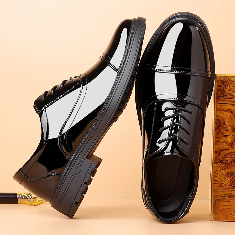 Men Classic Patent Leather Shoes Men Glossy Leather Shoe Man Formal Business Office Lace Up Wedding Shoes Plus Big Size