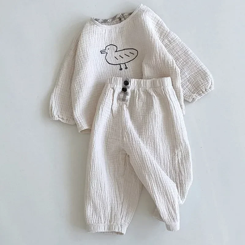 Baby Kids Clothing Set Spring And Autumn Baby Boys Suit Cotton Hemp Top + Pants Girls 2pcs Suit Casual Clothes