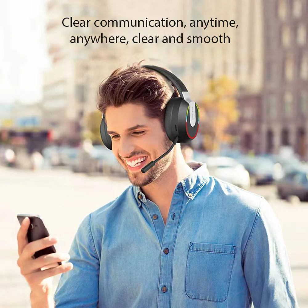سماعات رأس لاسلكية مع ميكروفون سماعة ألعاب بلوتوث 5.1 سماعة أذن ستيريو محيطة ملونة خفيفة للكمبيوتر المحمول