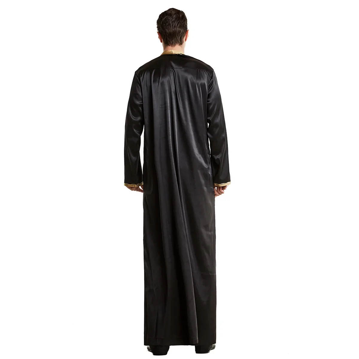 Satin Embroidery Jubba Thobe Muslim Men Robe Islam Clothing Saudi Arabic Gown Eid Ramadan Thoub Thawb Abaya Dress Kaftan Abayas