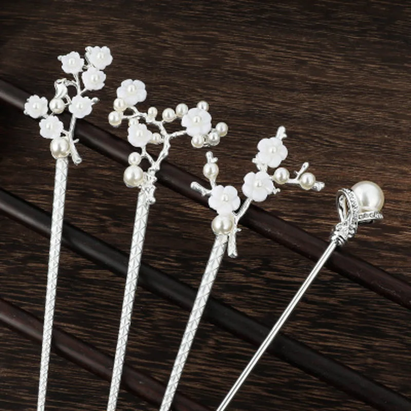 New Rhinestone Flower Hair Stick for Women Vintage Crystal Hair Pins Jewelry with Party Girls Fashion Pearl Flower Hairpins