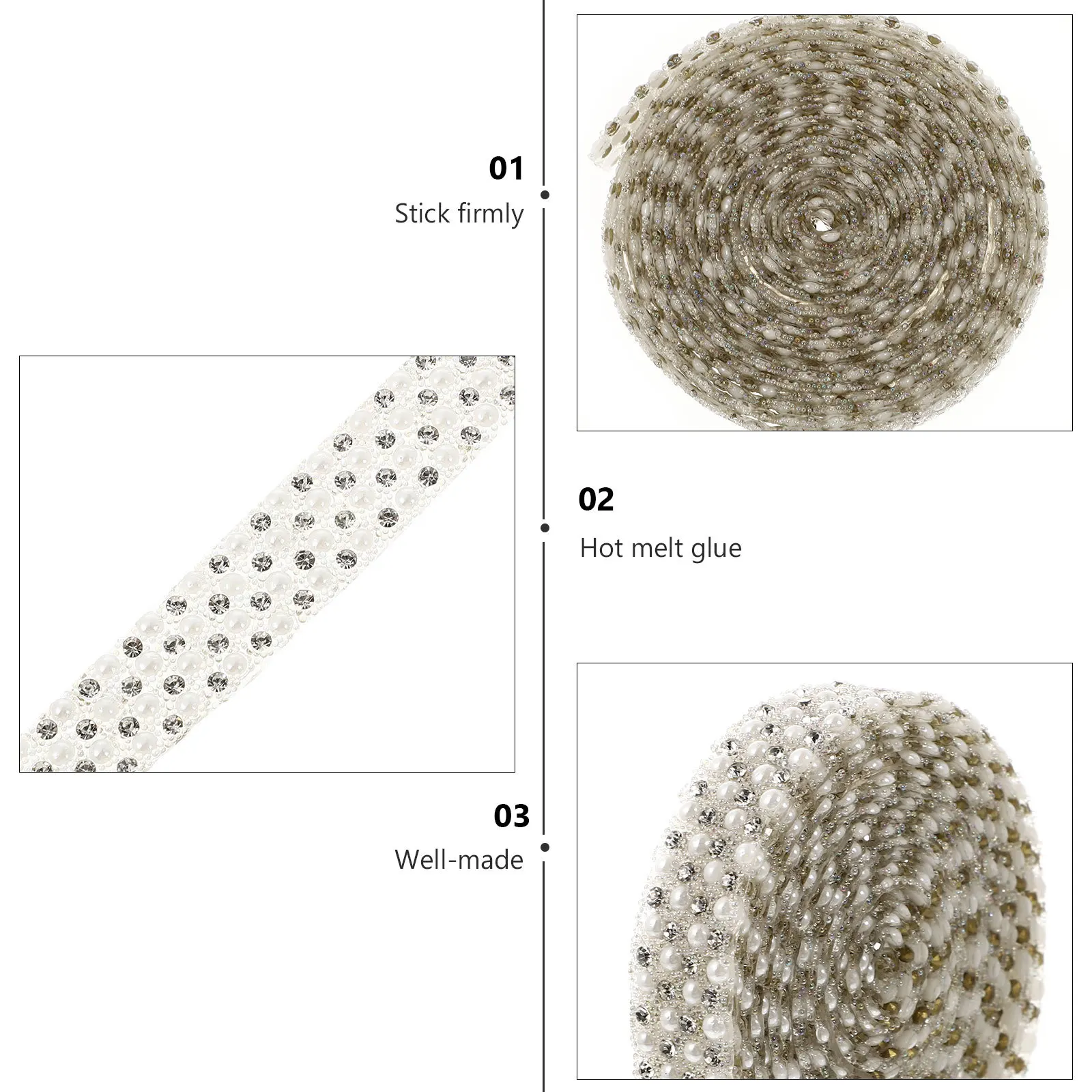 

1 Roll Adhesive Pearl Beaded Ribbon Hot Melt Glue Strip for Wedding Birthday Car Gift Decoration DIY Clothing Accessories