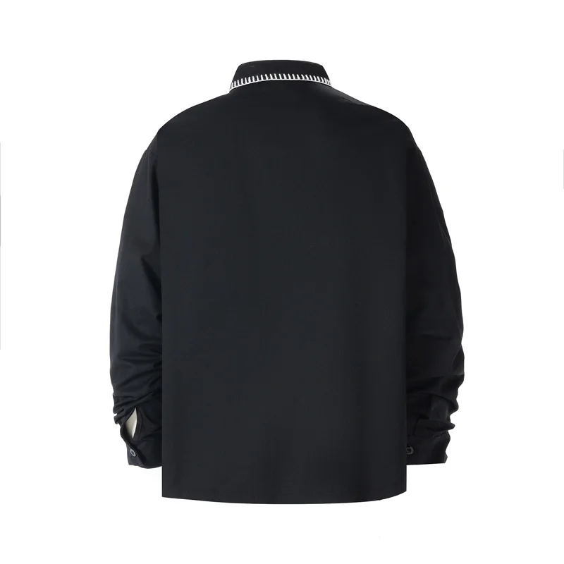 Long Sleeve Embroidery Symmetrical Flower Single-breasted Shirt Men Women Collar Stitch Knitt Casual Loose V-shape Blouse