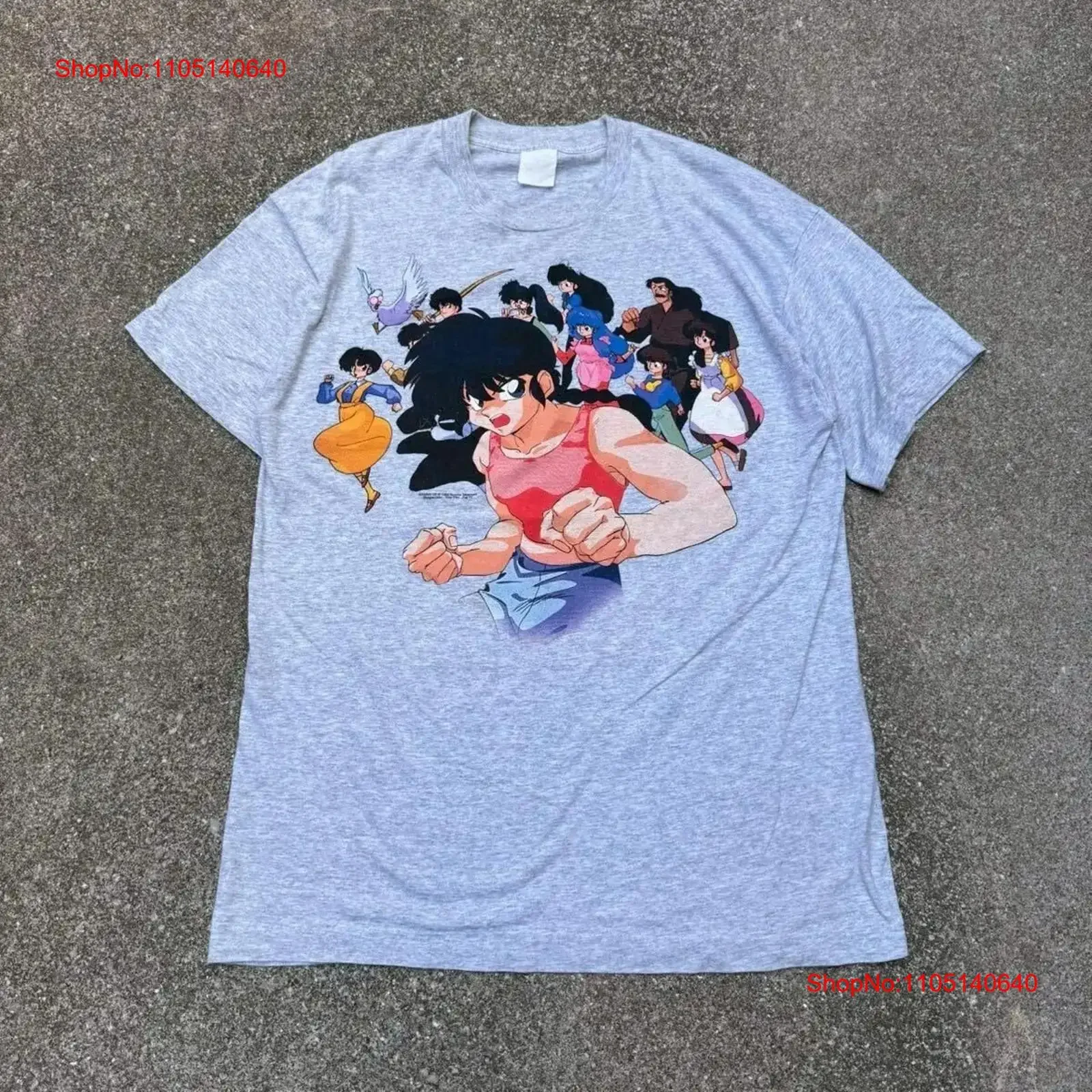 نادر 90s Ranma 1 2 أنيمي تي شيرت خمر كل معًا رمادي الولايات المتحدة الأمريكية حجم كبير Sh خمر غسلها امتدت عادية لينة الرسم