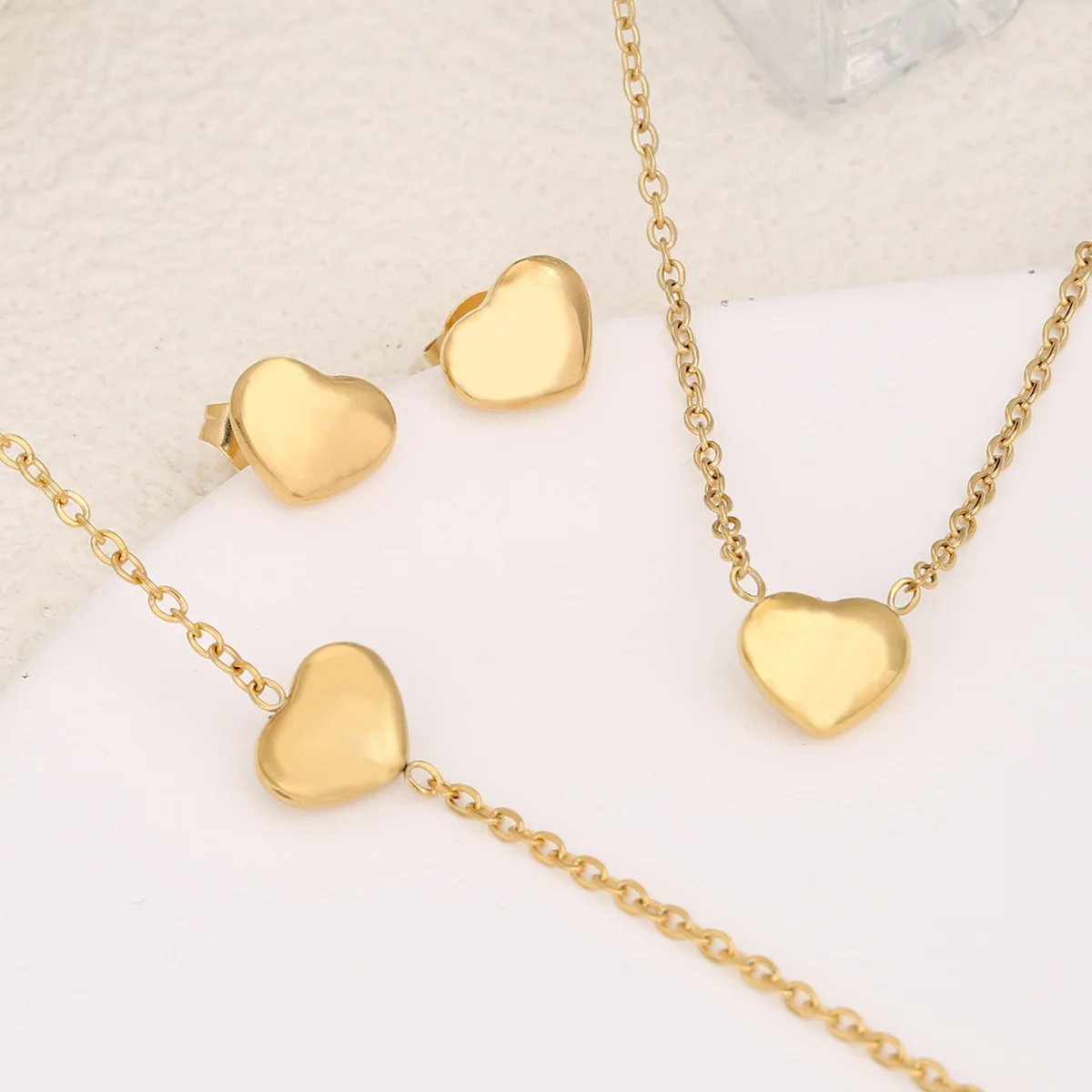 

Exquisite & Premium Stainless Steel Heart Necklace Bracelet Earrings 3pcs Set for Women, Great for Gifting