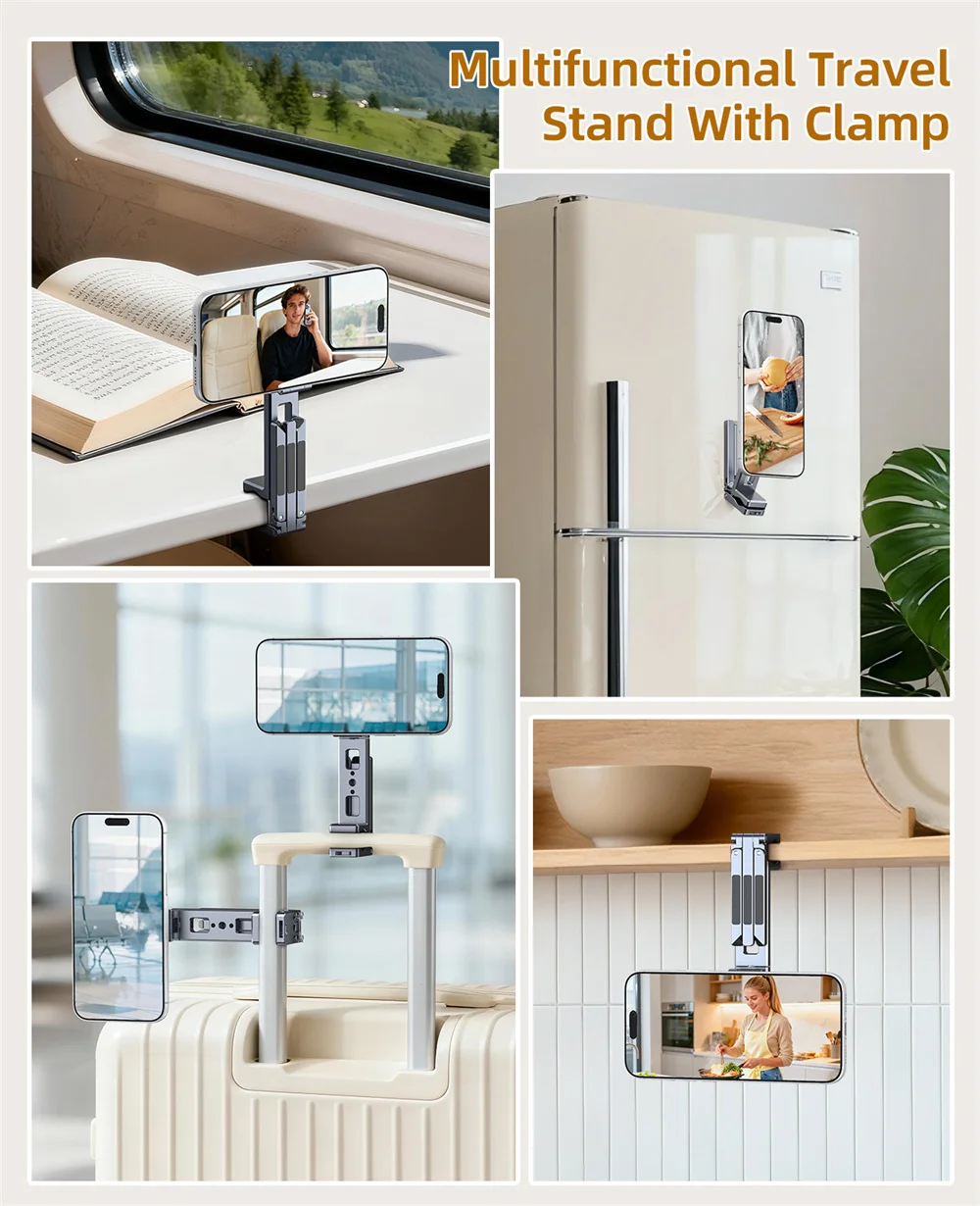 Dwustronny magnetyczny uchwyt na telefon z klipsem, statyw biurkowy do iPhone 17/16/15/14 Pro, idealny do ćwiczeń, vlogów, podróży samolotem. — zdjęcie produktu 2
