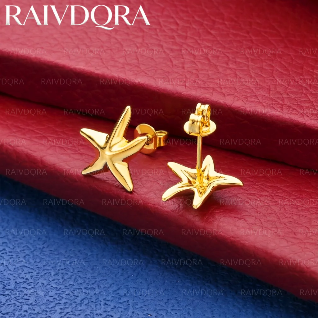18K Gold Plated Starfish Stud Earrings For Women Fashion Cute Grace Simple Jewelry Party Wedding Accessories