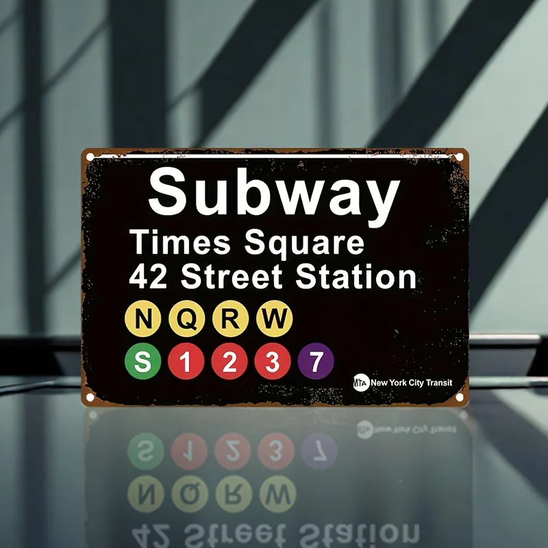 Vintage New York City Subway Times Square Station Metal Tin Sign Wall Decor