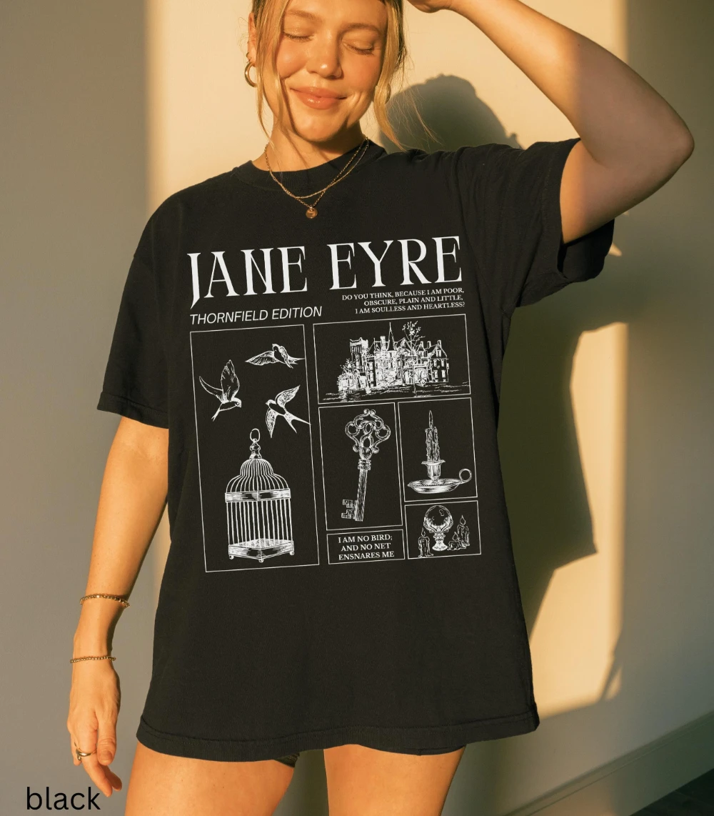 T-shirt « Je ne suis pas une oiseau » Jane Eyre Charlotte Bronte, style gothique sombre, idéal pour les amoureux de la lecture, les lecteurs, les professeurs d'anglais et les bibliothécaires
