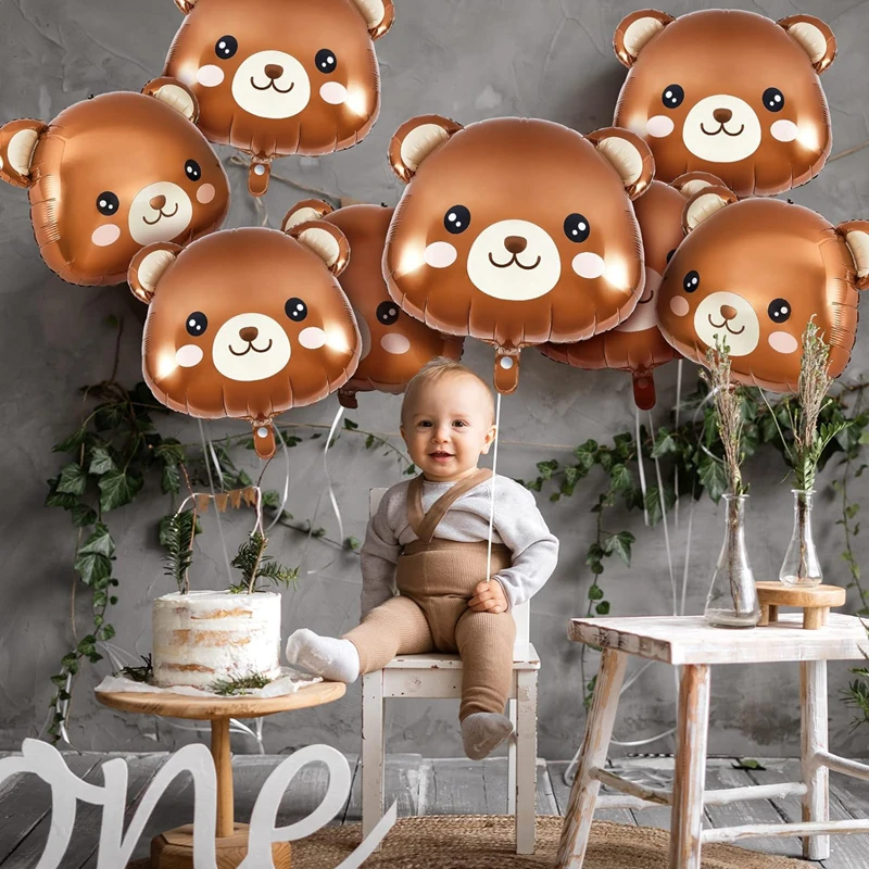 2/3/5Pcs Brown Bear Head Balloons Cartoon Animal Foil Balloon for Kids Jungle Birthday Party Decoration Baby Shower Supplies