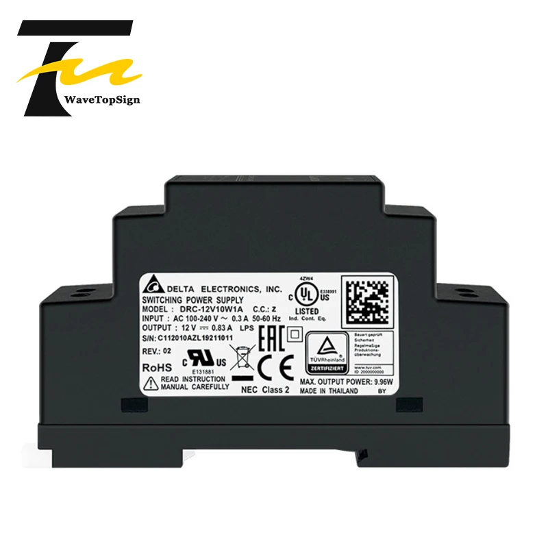 WaveTopSign Chrome DIN Rail Power Supply DRC-24V10W1A DRC-24V60W1AZ 5V 12V 24V 10W 60W 100W