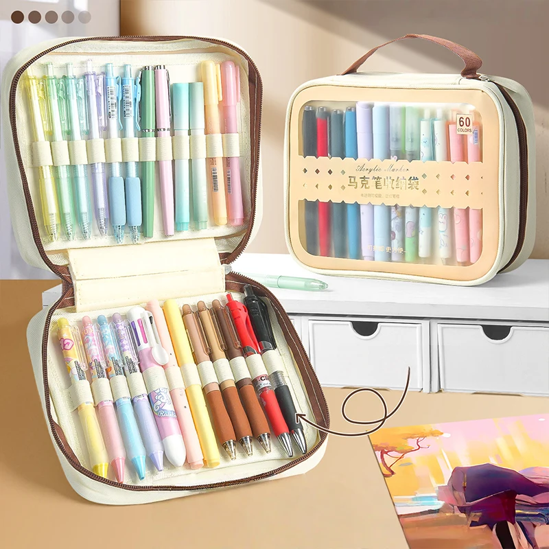 

Портативная сумка-органайзер для маркеров на 60/84/120 слотов, многофункциональный пенал на молнии большой вместимости, сумка для канцелярских принадлежностей (без ручек)