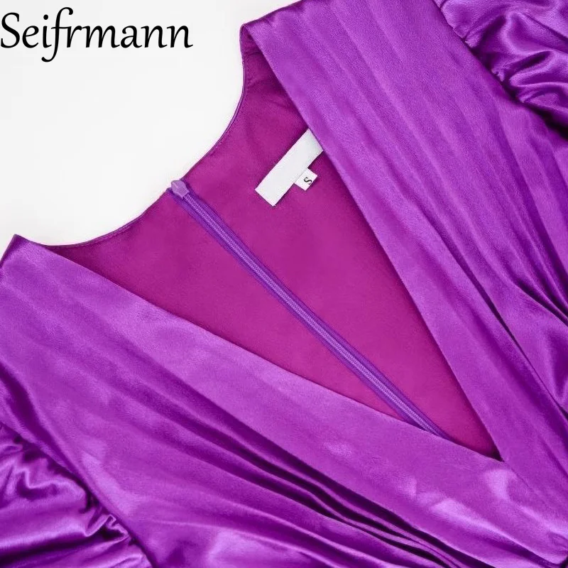 Seifrmann-Vestido largo ajustado con diseño de moda para mujer, vestidos largos empalmados plisados con cuello en V y mangas acampanadas para fiesta y graduación