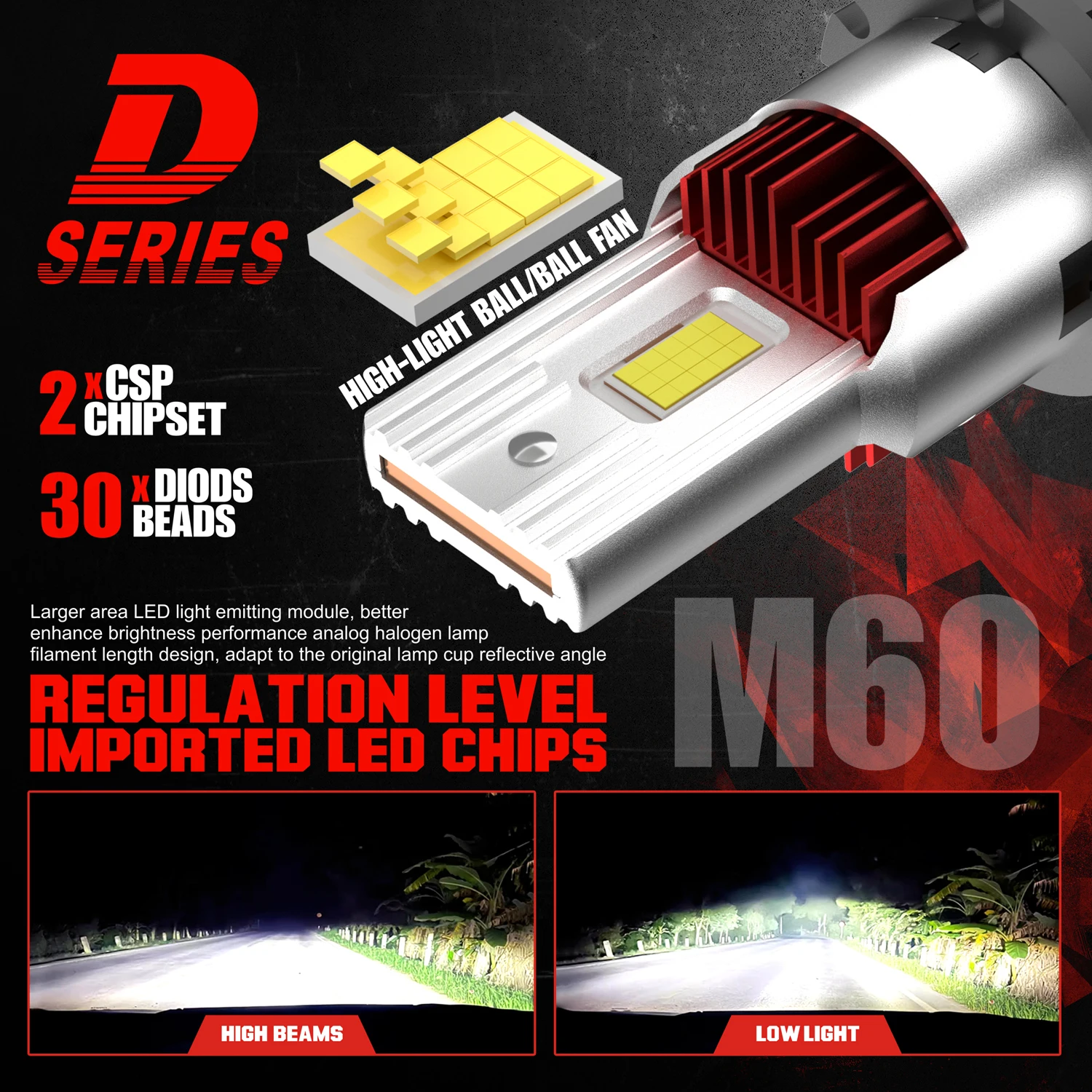 DAWNKNIGHT 1:1 교체용 LED 헤드라이트, D2S D2R, HID D4S D4R, 6000K 플러그 앤 플레이, LED 12V, 2 개