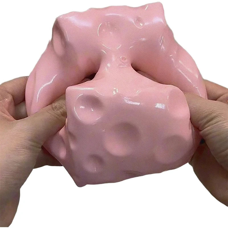 Realistic Pink Cheese Squishy Stress Reliever Malleable Soft Sensory Fidget for Kids Adults Cute Novelty Gift for Cheese Lovers