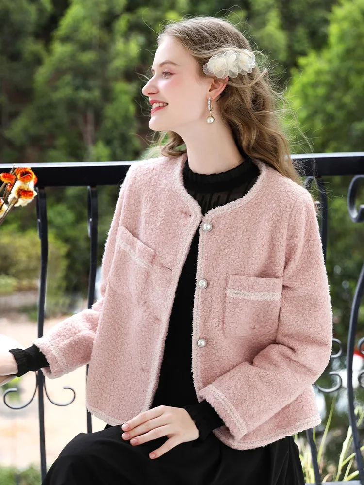 I BELIEVE YOU Pink Casual Luxury Jackets Coats for Woman O-neck Office Lady Short Cardigan Winter Clothes Women 2024 CWT235457A