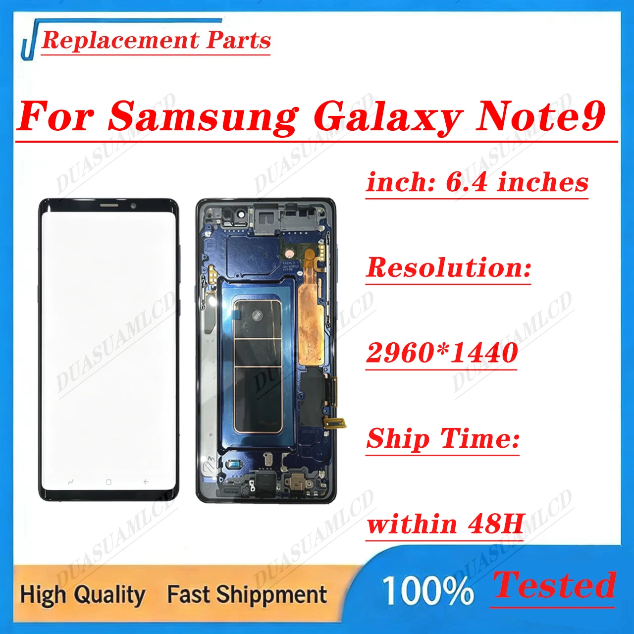 Genuine Original Disassembled Screen For Samsung Note9, AMOLED Display With Frame, Full Fingerprint & S Pen Support, 100% Tested