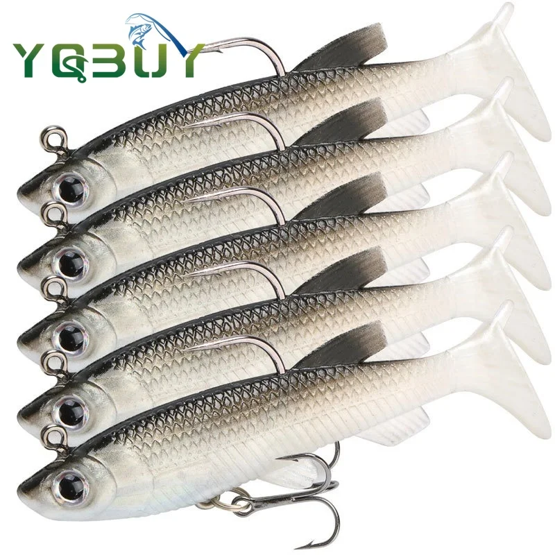 

5pcs Fishing Lure for Bass 8cm13g T-Tail Fishing Jig Head Swimbaits Bass Fishing Lures Soft Plastic Swimbaits with Paddle Tail