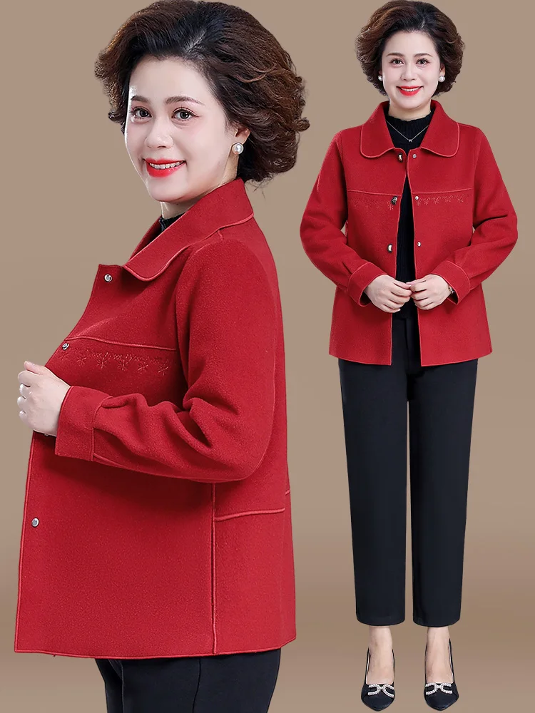 

Faionable ort Woolen Coat Red Top for Middle-Aged Mothers Autumn Wear Trendy Middle-Aged Women's Clothing New Spring-Autu...