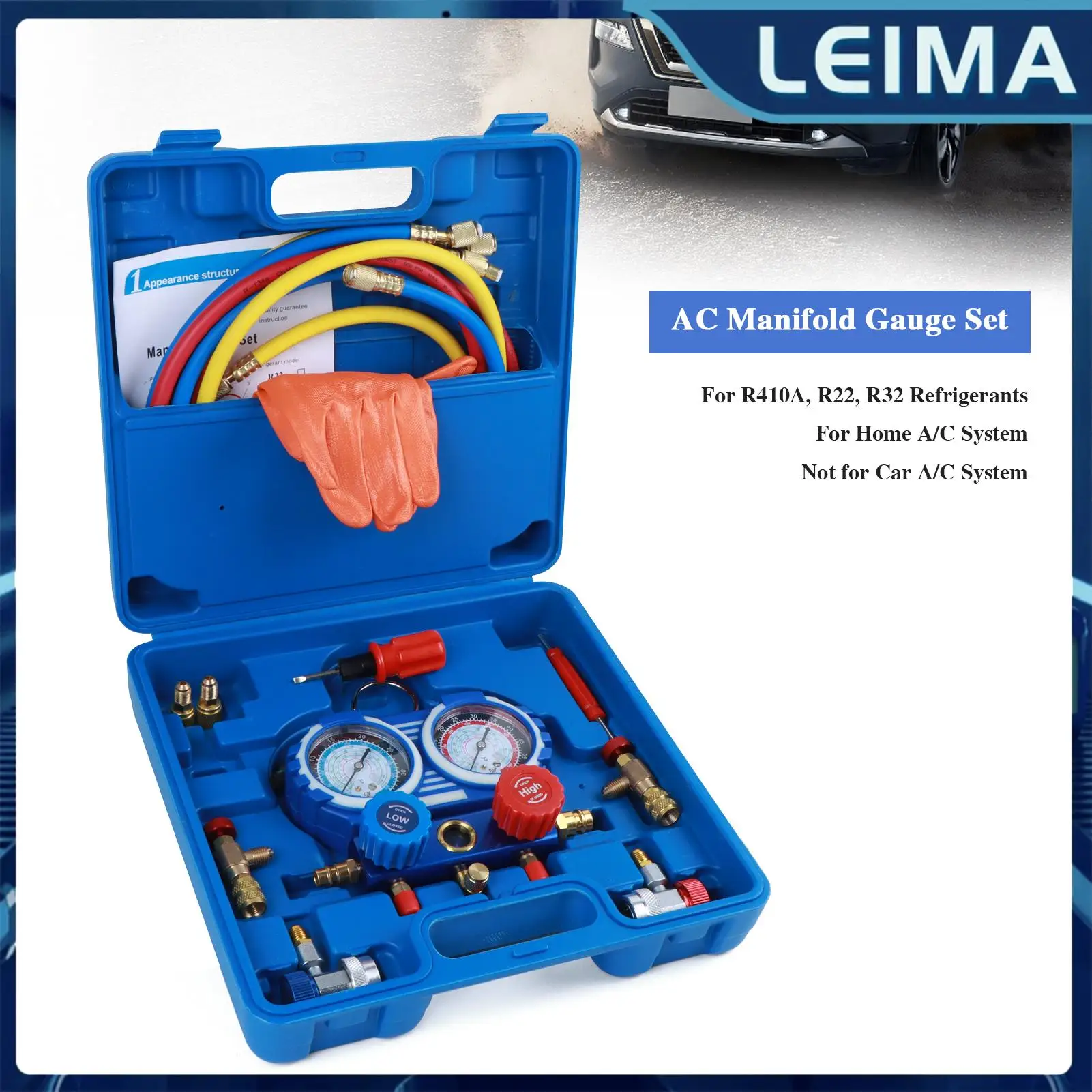 Manômetro de Ar Condicionado, Ferramentas de Condicionamento, Adaptador 1/4"-1/2", Mangueiras de 5FT para R410A R22 R32 HVAC