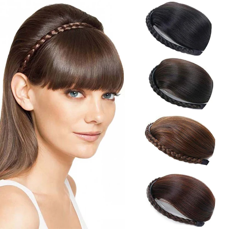 

Парик-ободок с чёлкой для женщин, имитирующий одинарную прическу-косу, аккуратную чёлку, косу в стиле «фрид-доу-твист», цельный парик-ободок с чёлкой