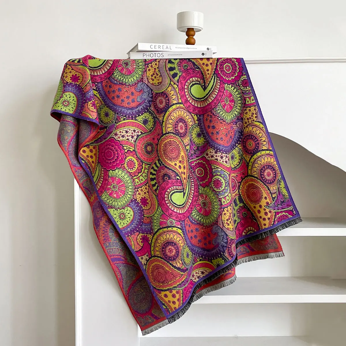 Damen High-End-Katzen-Design, Herbst-Winter, doppelseitiger Jacquard, Premium-Schals aus Kaschmirimitat, verdickter großer Schal – Detail 11