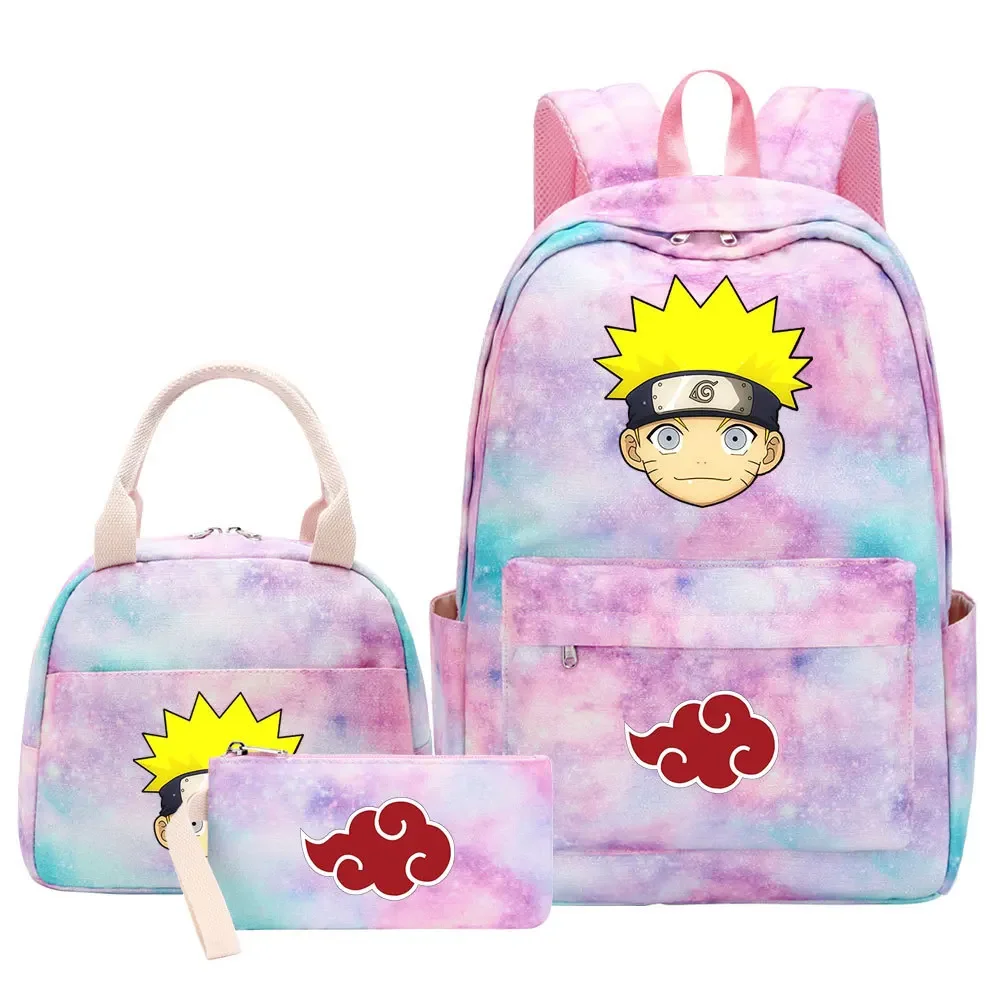 New Naruto School Bag Lunch Bag Three-piece Backpack Set Shoulders Outdoor  Beautiful Fashion Accessories Cartoon School Bag