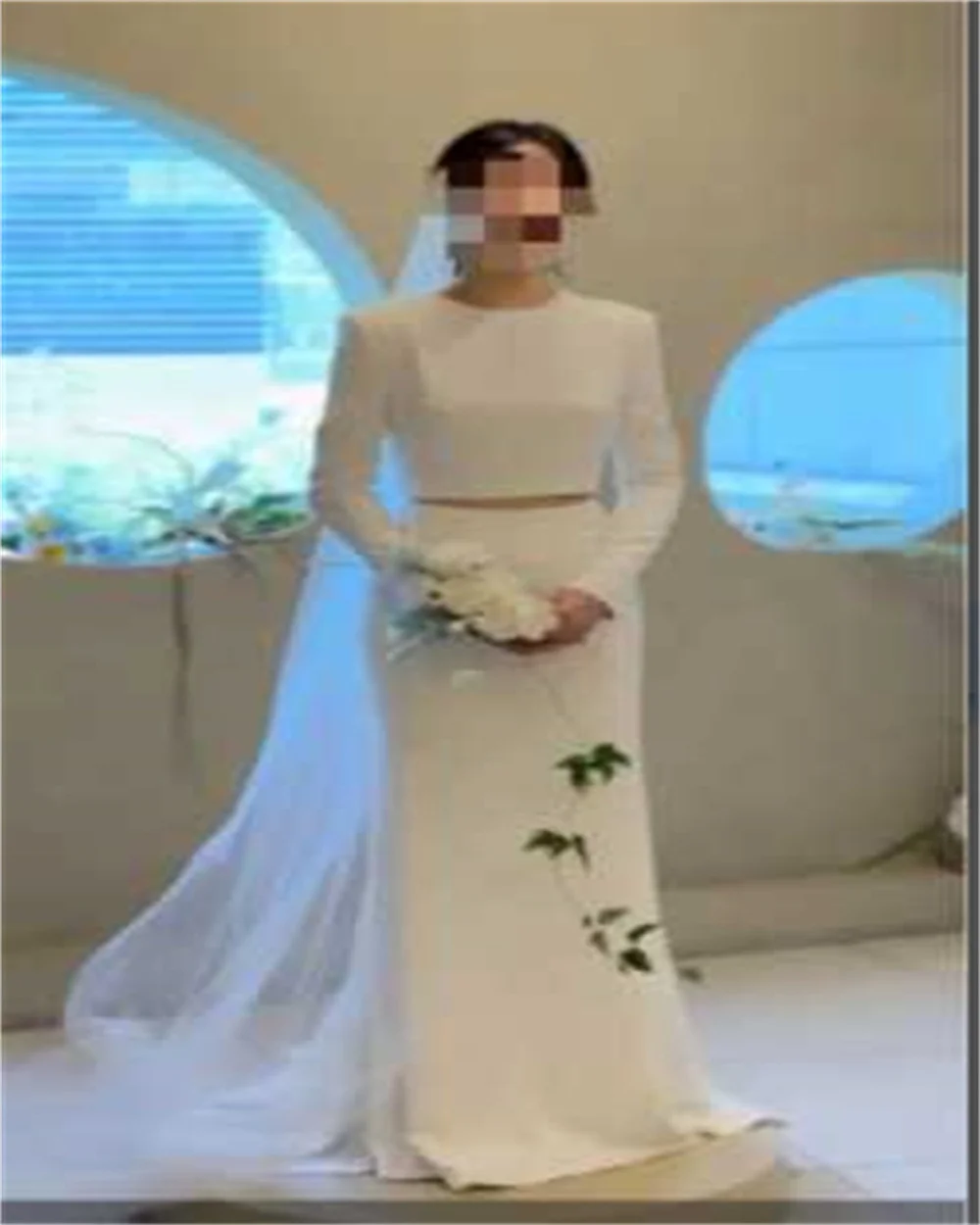 DY  Customized Beautiful Two Pieces Wedding Dress Soft Satin Sheath Bridal Dress Featuring Long Sleeves for an Elegant and Flawl