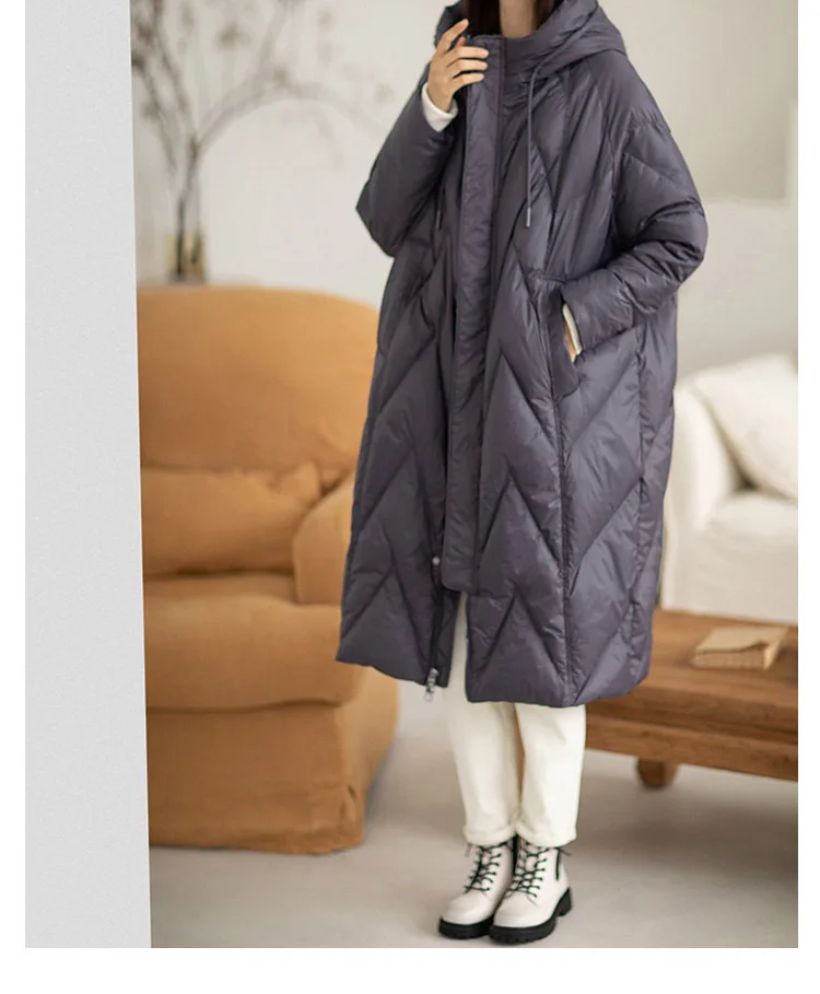 Schinteon Women 90% White Duck Down Long Jacket with Hood Casual Loose Over Size Winter Warm Outwear High Quality 2026 New