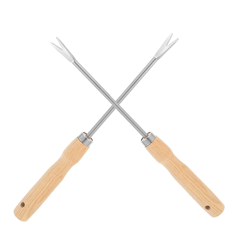 

2 Pcs Wooden Handle Root Picker Gardening Tool Dandelion Grass Puller Weeder Soil Loosen Handheld Practical Vegetable Seedling