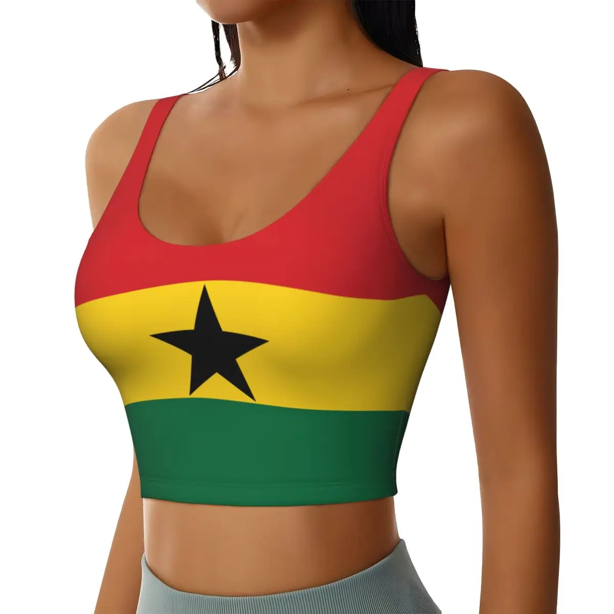 Yoga Vest Women Gym Sports Crop Tops Ghana Flag Streetwear Workout Breathable Tank Top Female