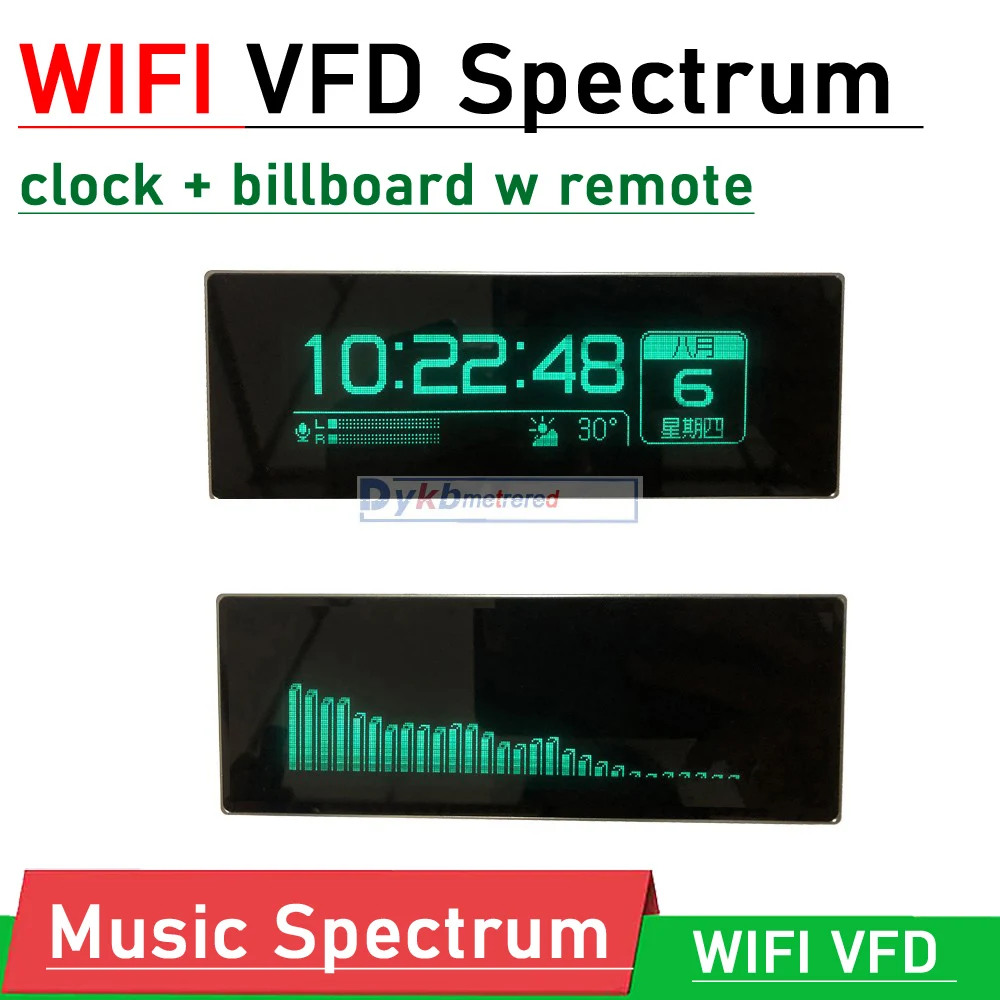 

3in1 WIFI VFD Music Spectrum Display Level indicator rhythm Analyzer Clock + billboard Message APP voice remote control