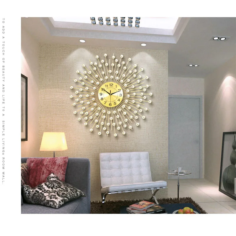 

Custom 2025 Nordic Crystal Diamond 3D Metal Simple Clock Wall Art Design Big European Luxury Modern Home Decorative Wall Clocks