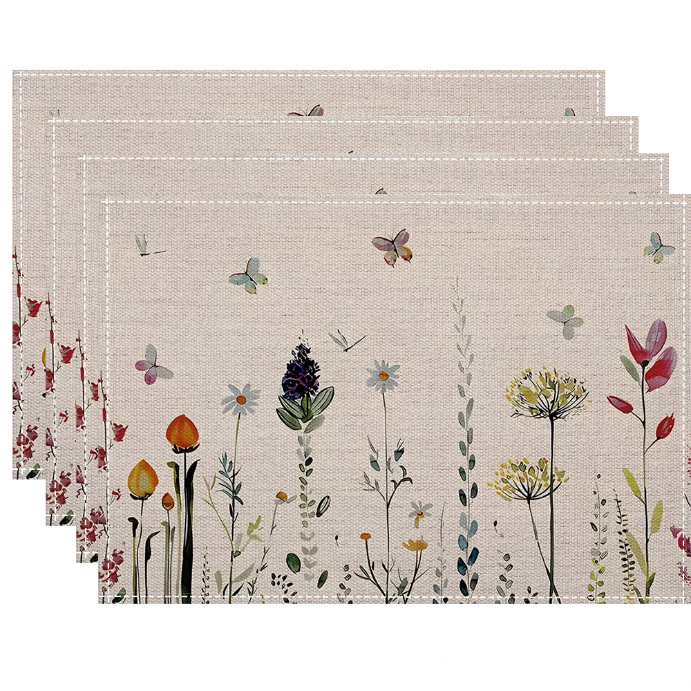 

1-Piece Spring Floral Linen Placemat, Heat-Resistant & Durable, Kitchen & Dining Table Decor