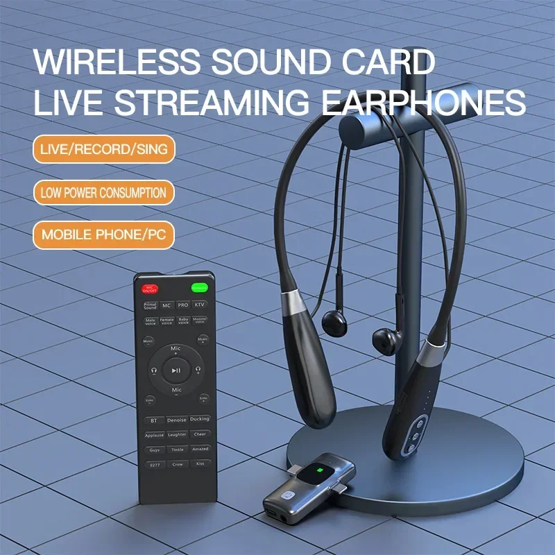 Portable Wireless Earphone Multifunctional Remote Contril Sound Card Mobile Phone Live Broadcast Headphone Hanging Neck Headset