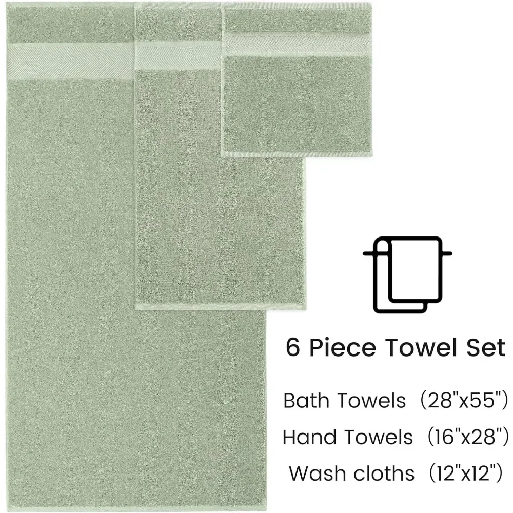 Soft Absorbent Towels for Bathroom, 6 Piece Premium 100% Cotton Towel Set, Include 2 Bath Towels, 2 Hand Towels & 2 Washcloths