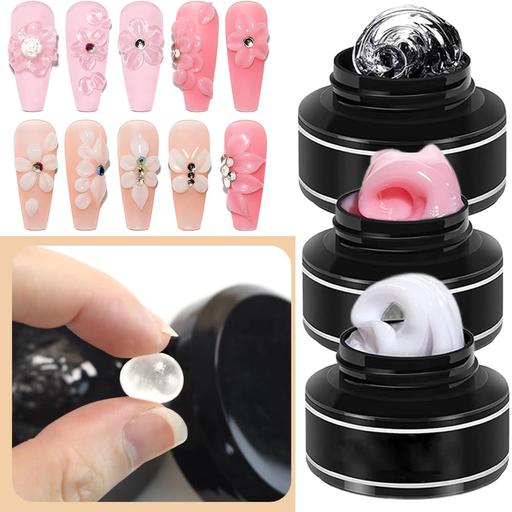 

3 Colors Solid Builder UV Gel for Nail Extension 5/15ml Non Stick Hand Scupture Hard Gel Easy to Operate Carving Rhinestone Glue