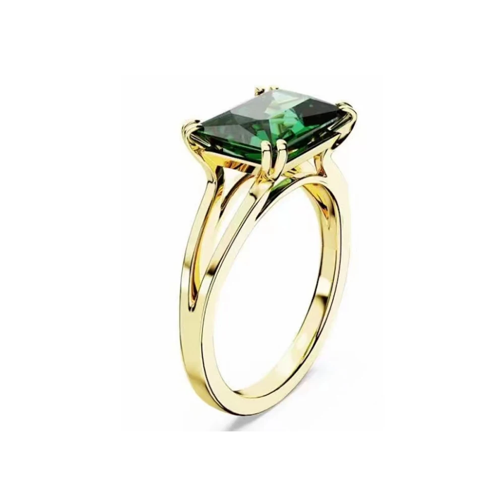 

Gold Emerald Cut Green Crystal Solitaire Ring, Timeless Bridal Collection