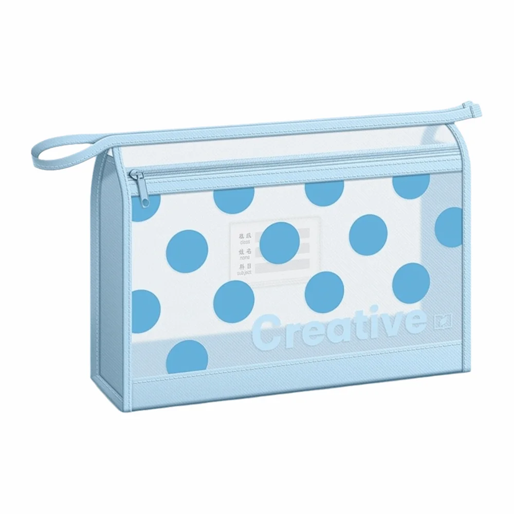 Durable Mesh File Bag Polka Dot Print Zipper Design Document Bag Double-Layer with Handle File Pouch Gift