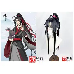 Wei wuxian Styled Wig Grandmaster Of Demonic Cultivation MDZS Lan Wangji Black Long Ponytail Hairstyle Customized Wigs Props