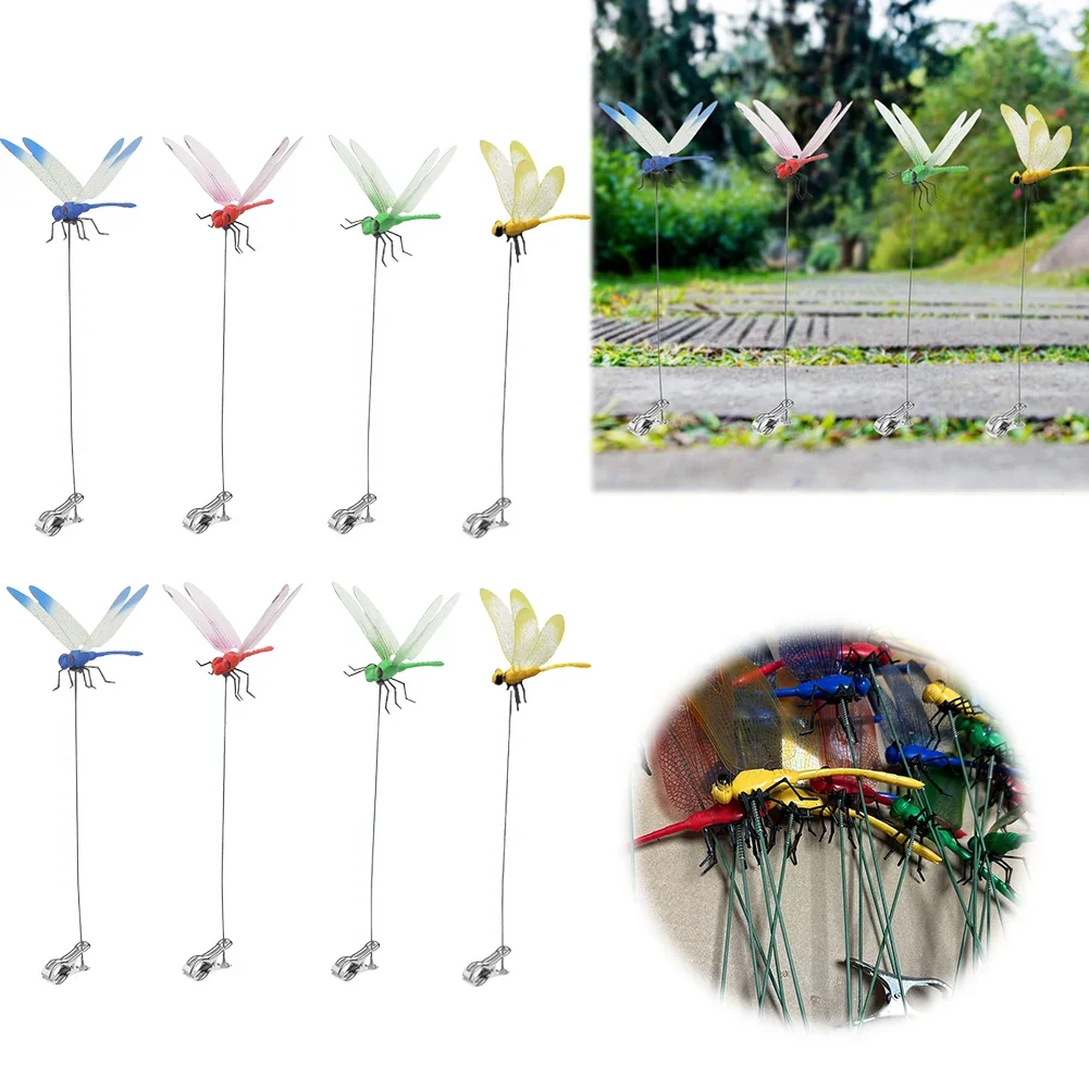 3/4/5/8PCS Simulation Dragonfly Clip Bug Deterrent Pole Clips Ons Outdoor Garden Statues Outdoor 3D Decorative Clips Garden