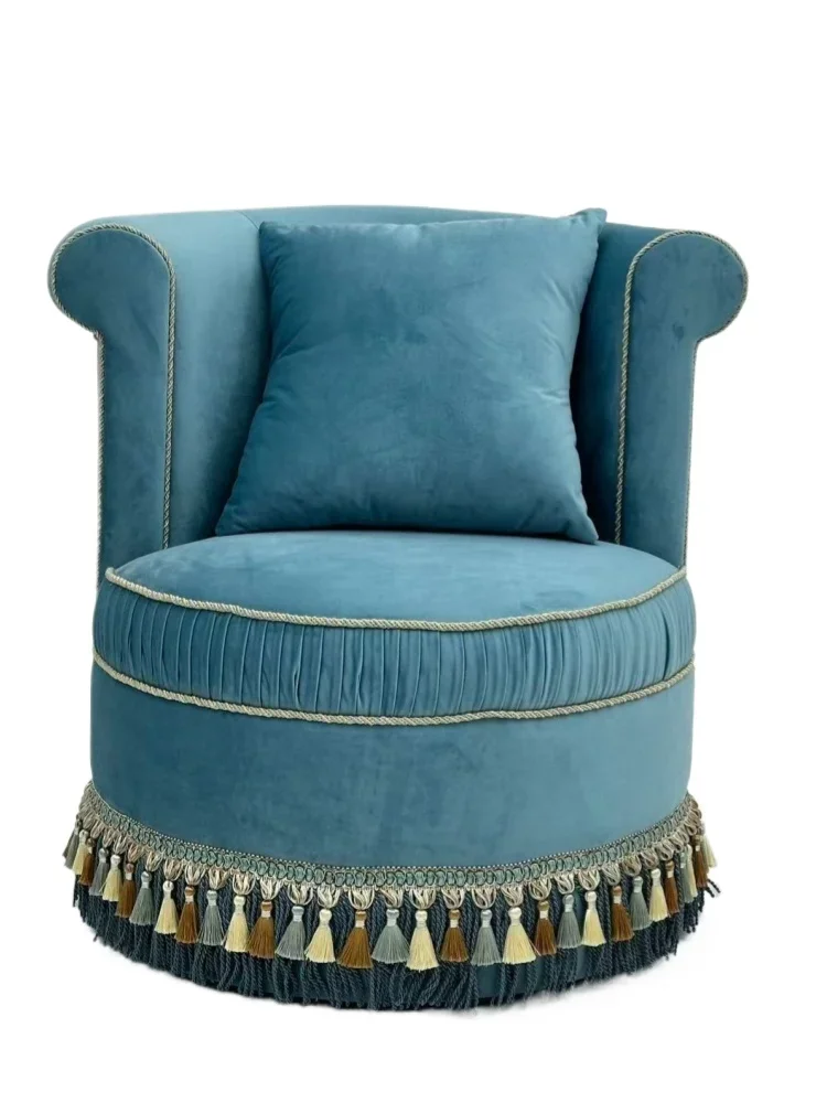 

French retro round armchair fabric sofa small apartment living room bedroom homestay reception chair single sofa