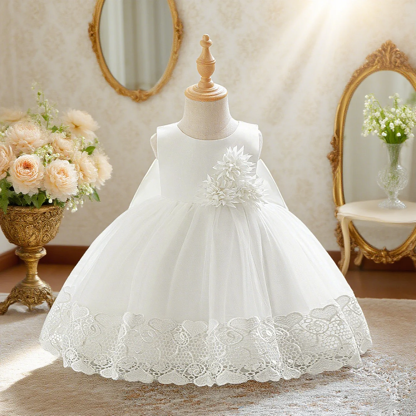 Birthday dress mesh tulle skirt little girl flower girl three-dimensional flower dress child festival performance costume