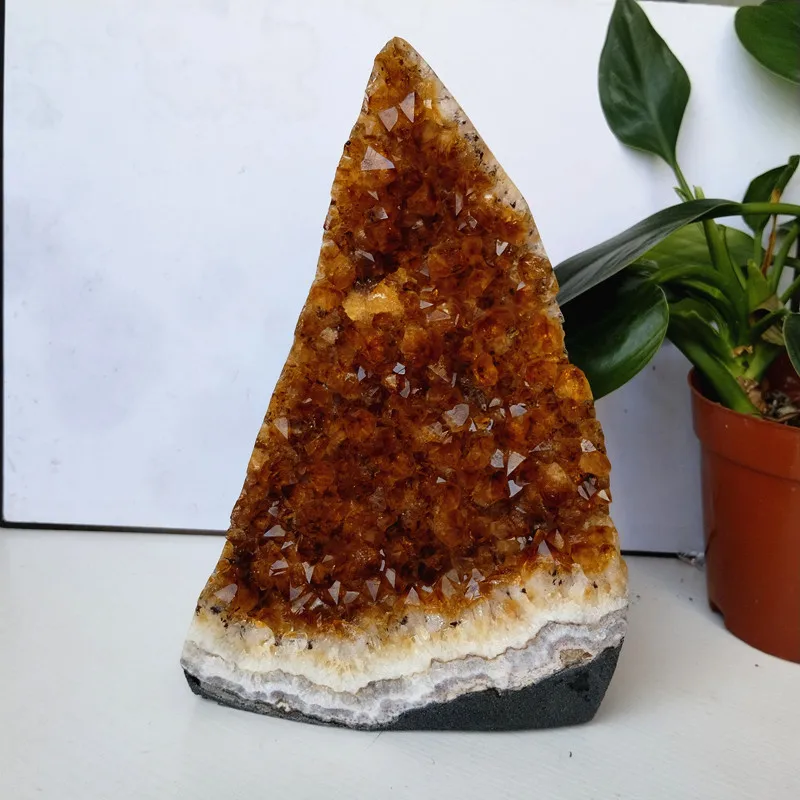 

Natural Stone Citrine Geode Quartz Heart Cluster Freeform Desk Room Decor Feng Shui Ornaments Display Reiki Healing Crystals