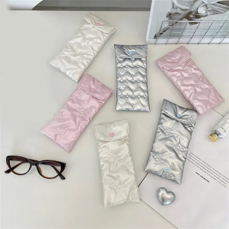 Bow Glasses Case Women Portable Cotton Padded Anti Crush Sunglasses Storage Bag Cute Eyewear Pouch