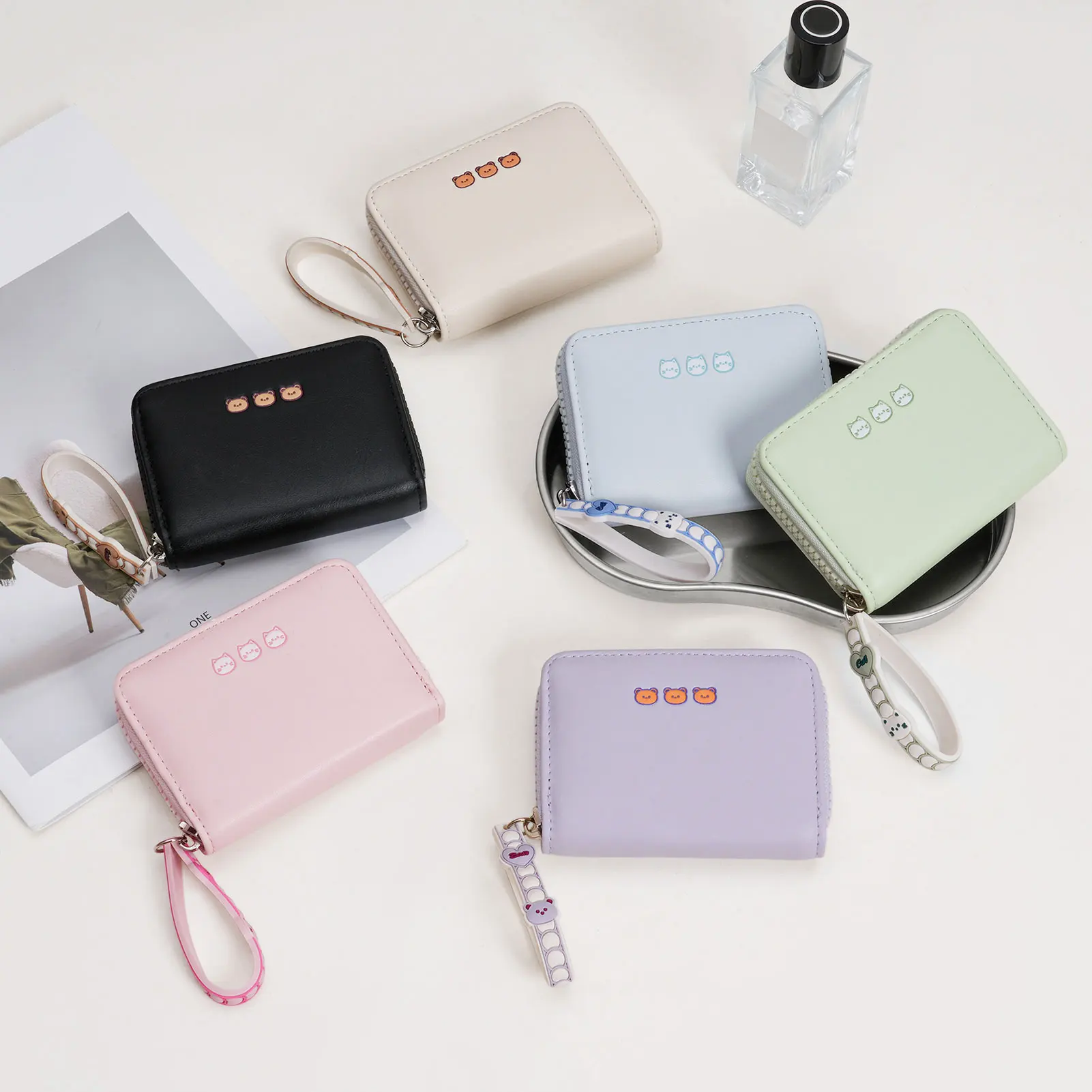 Dopamine Color Mini Women's Short Wallet Compact Cute Card Holder Money Clip Pocket For Student Cash Coin Storage Oragnizer