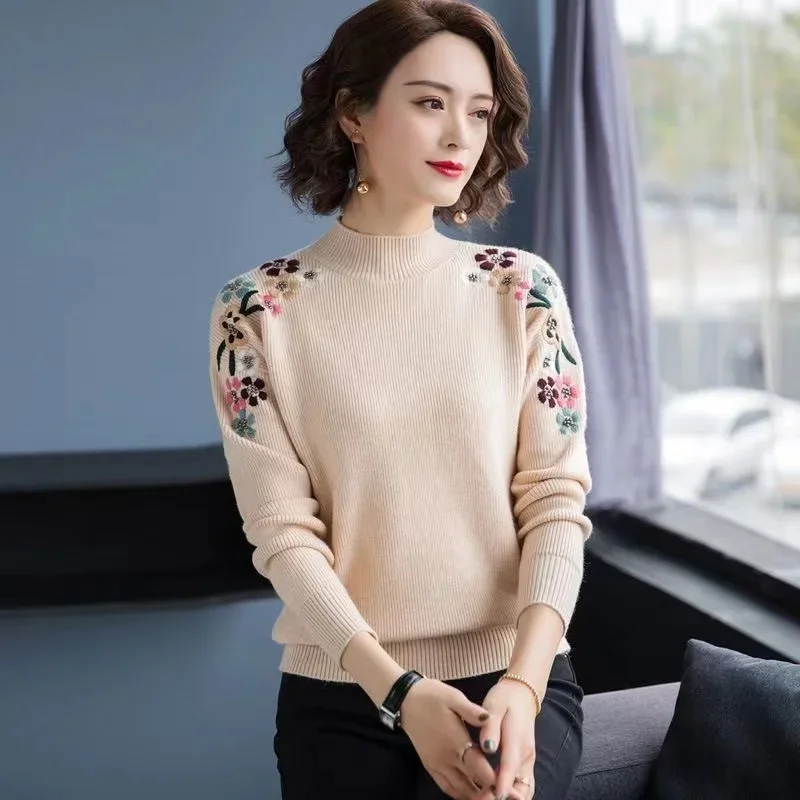 

2024 Turtleneck Pullover Fall winter Cashmere Sweater Women Pure Color Casual Long-sleeved Loose Pullover Bottoming Women's V788