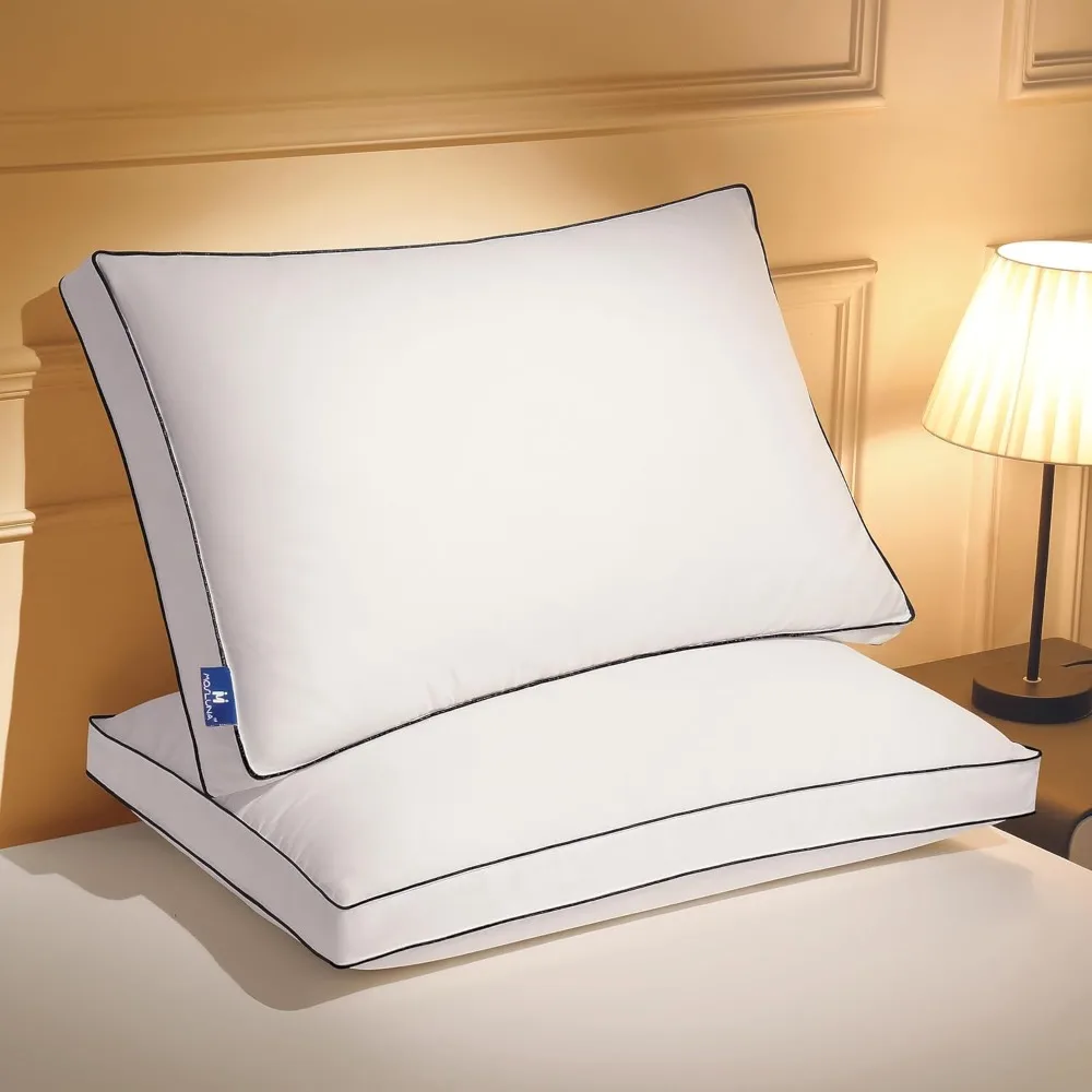 

Feather Down Pillows Queen Size Set of 2 with Gusset, Luxury Hotel Collection Bed Pillow 2 Pack, Down Surrounded Gusseted Pillow