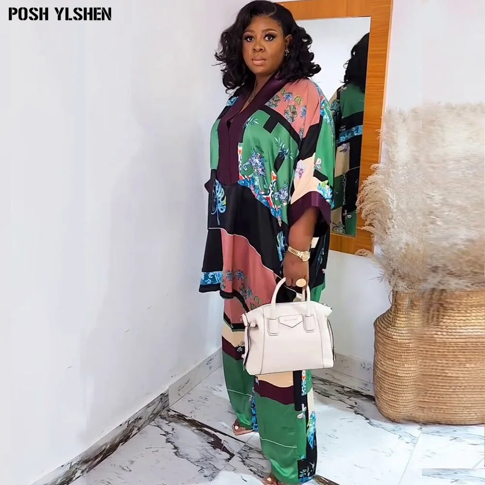 African Women\'s Pant Sets Oversized Shirt and Wide Leg Pants Clothes 2025 Summer New in Matching Sets Two 2 Piece Set Outfits