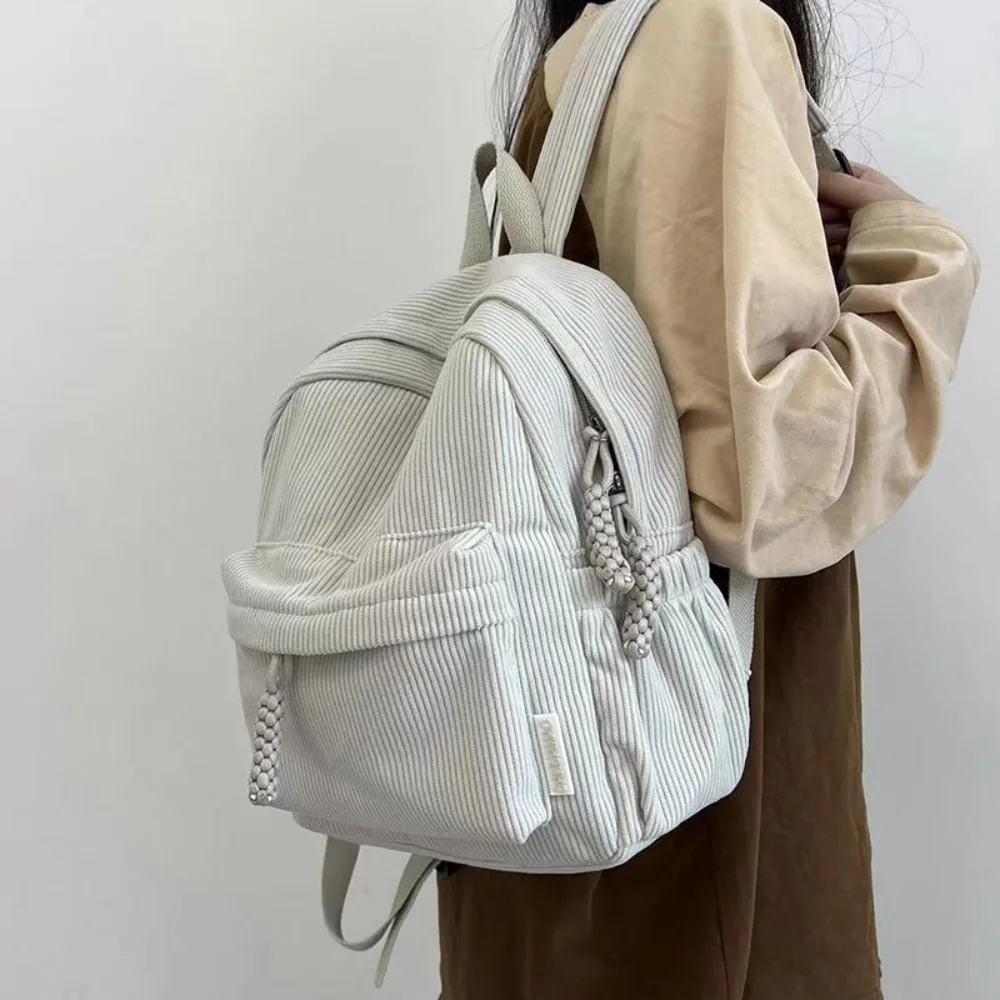 

Fashion Solid Color Corduroy Backpack Rucksack Commuting Small School Bags Large Capacity Small Student Book Bags Women